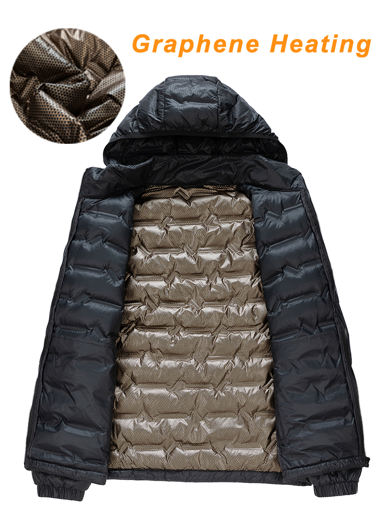 Winter Men's Jacket Hat Detachable White Duck Down Padded Graphene Heating Warm Hooded Windbreaker Puffer Coat 8Xl