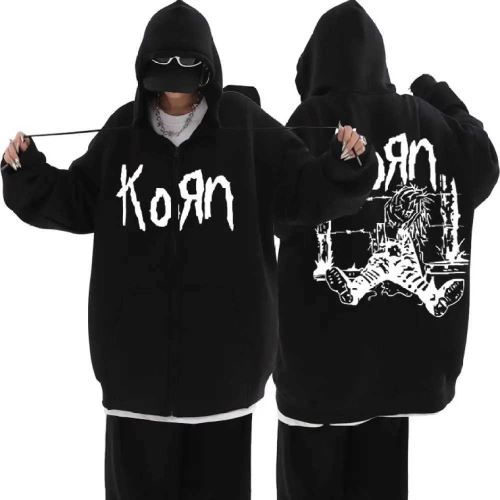 Rock band Korn Graphic Zipper hoodie mens fashion T-shirt mens sweater loose zipper hoodie mens Flce cotton jacket punk mens jacket X241216