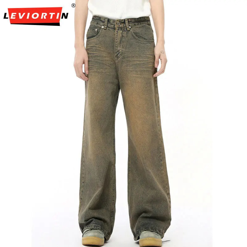 Autumn US Mens Jeans Solid Color Open Style NAVEL Pants Retro Straight Leg Wide Leg Loose Mens Jeans M7-BN-K4276 241210