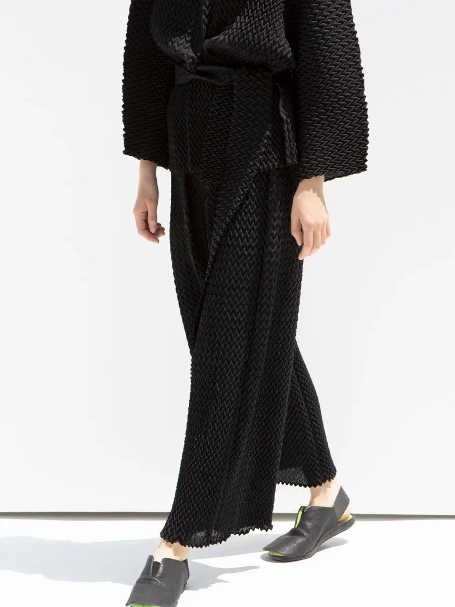Pleats Pleated Trousers Set Autumn Solid Color Baggy Large Size Skinny Long Blouse Suit Two Set 241121
