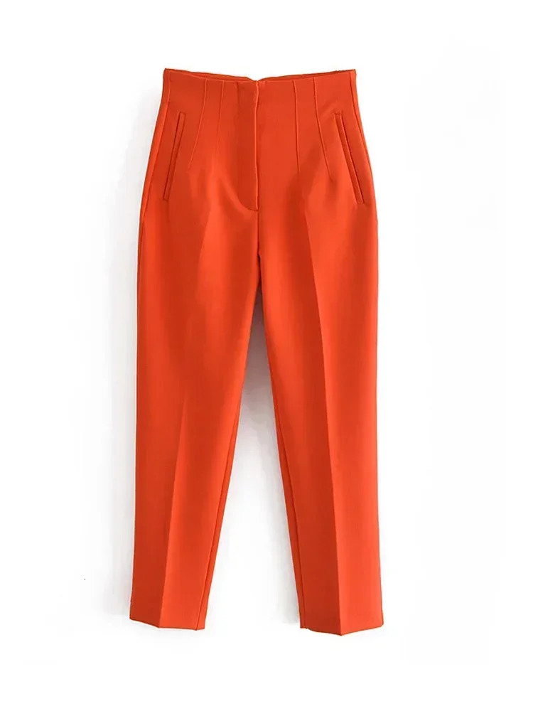 2024 Classic Womens Pencil Pants Spring Basic Solid High Waist Straight Casual Slimming Ankle Length Trouser Pantalones 241212