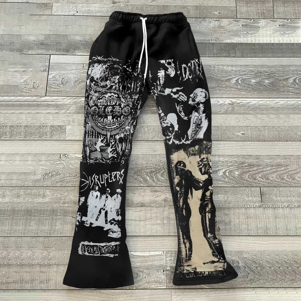 Y2k Flared Pants Hip Hop Men Loose 3D Print Trousers Casual Sweatpants Mid Waist Sporty Female Streetwear Vintage Flared Pants X241216