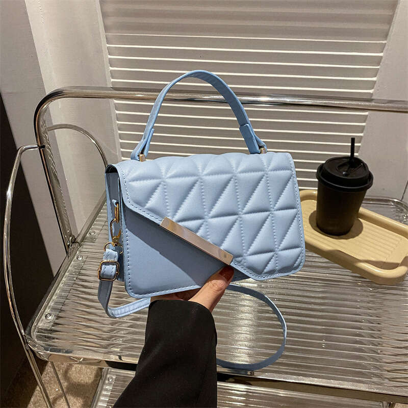 Ladies' Dia Grid Embroidery Thread Fashionable Women's Single Shoulder Crossbody Bag, Texture, This Year's Popular Hand-Held Small Squa