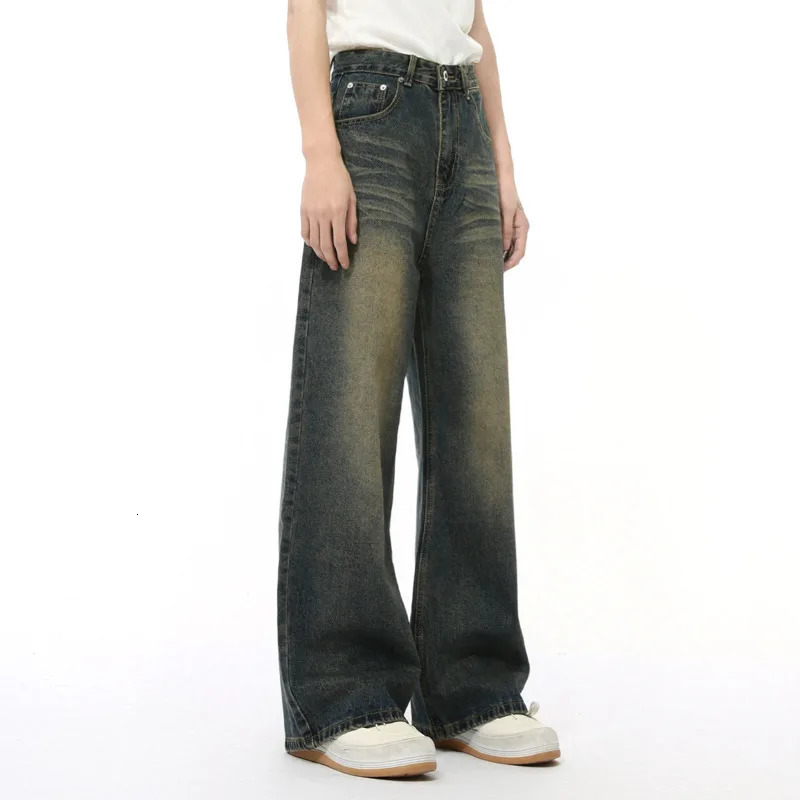 Autumn US Mens Jeans Solid Color Open Style NAVEL Pants Retro Straight Leg Wide Leg Loose Mens Jeans M7-BN-K4276 241210