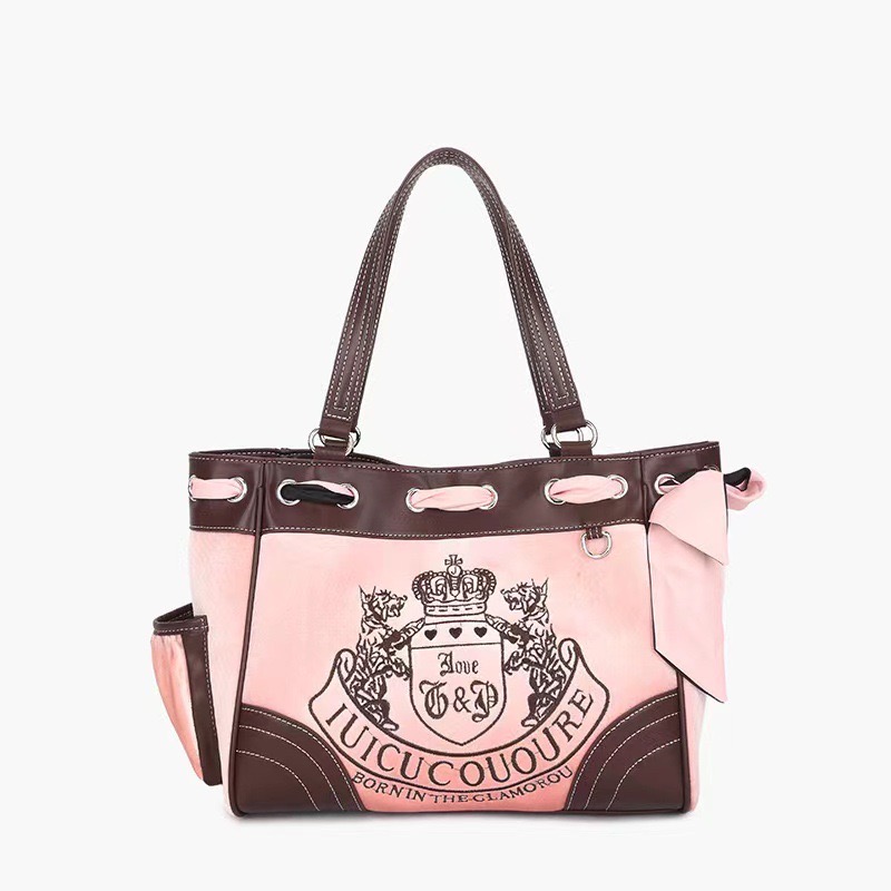 Fashionable Hot Girl Hit Color Texture Veet Embroidery Large-Capacity Shoulder Tote Female Kawaii Purse Chic Bag