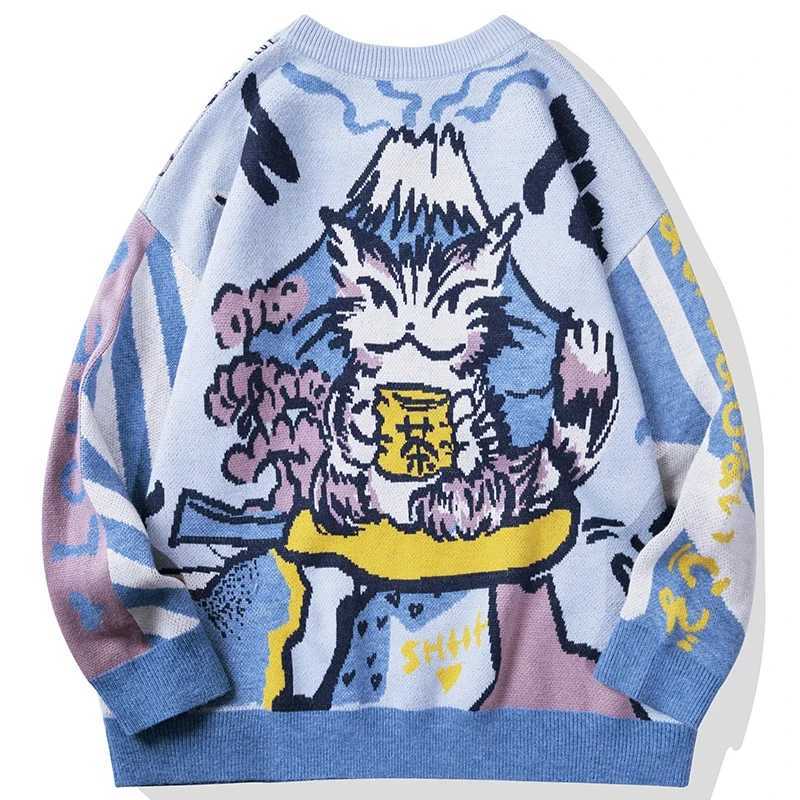 Harajuku Japanese Anime Graphic Sweater Men Hip Hop Streetwear 2021 Autumn Oversize Pullover Sweater for Men Fashion SweatersXJ241216