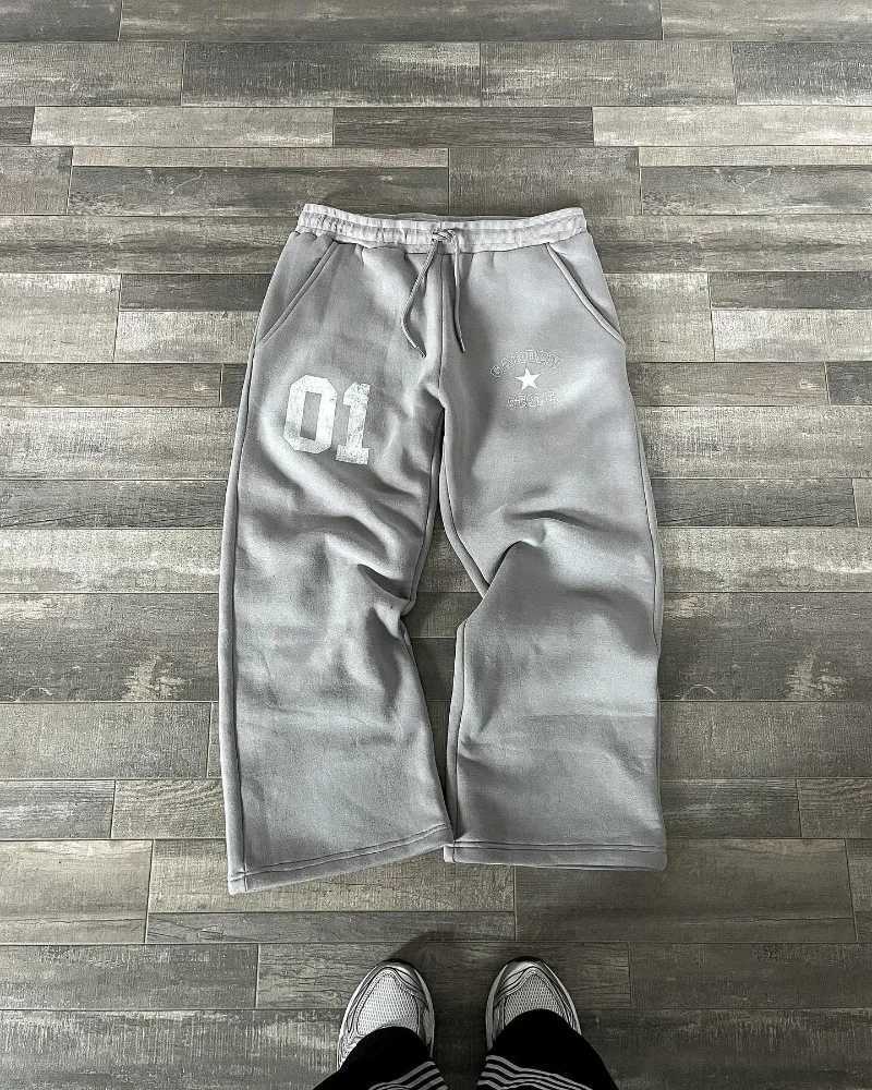 American street print drawstring casual pants men hip hop Harajuku couple sweatpants High street fashion loose straight pants X2503191