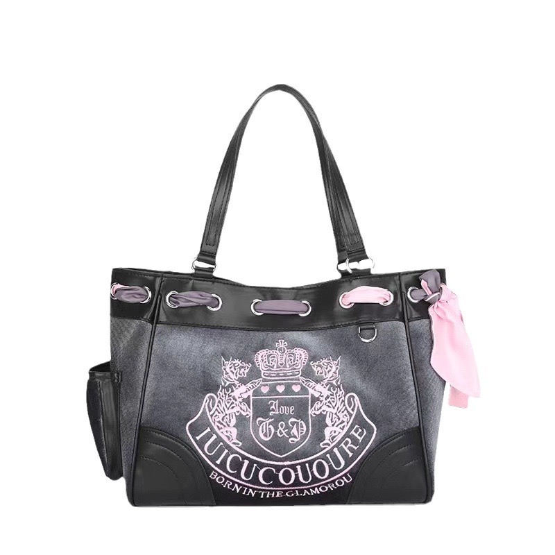 Fashionable Hot Girl Hit Color Texture Veet Embroidery Large-Capacity Shoulder Tote Female Kawaii Purse Chic Bag