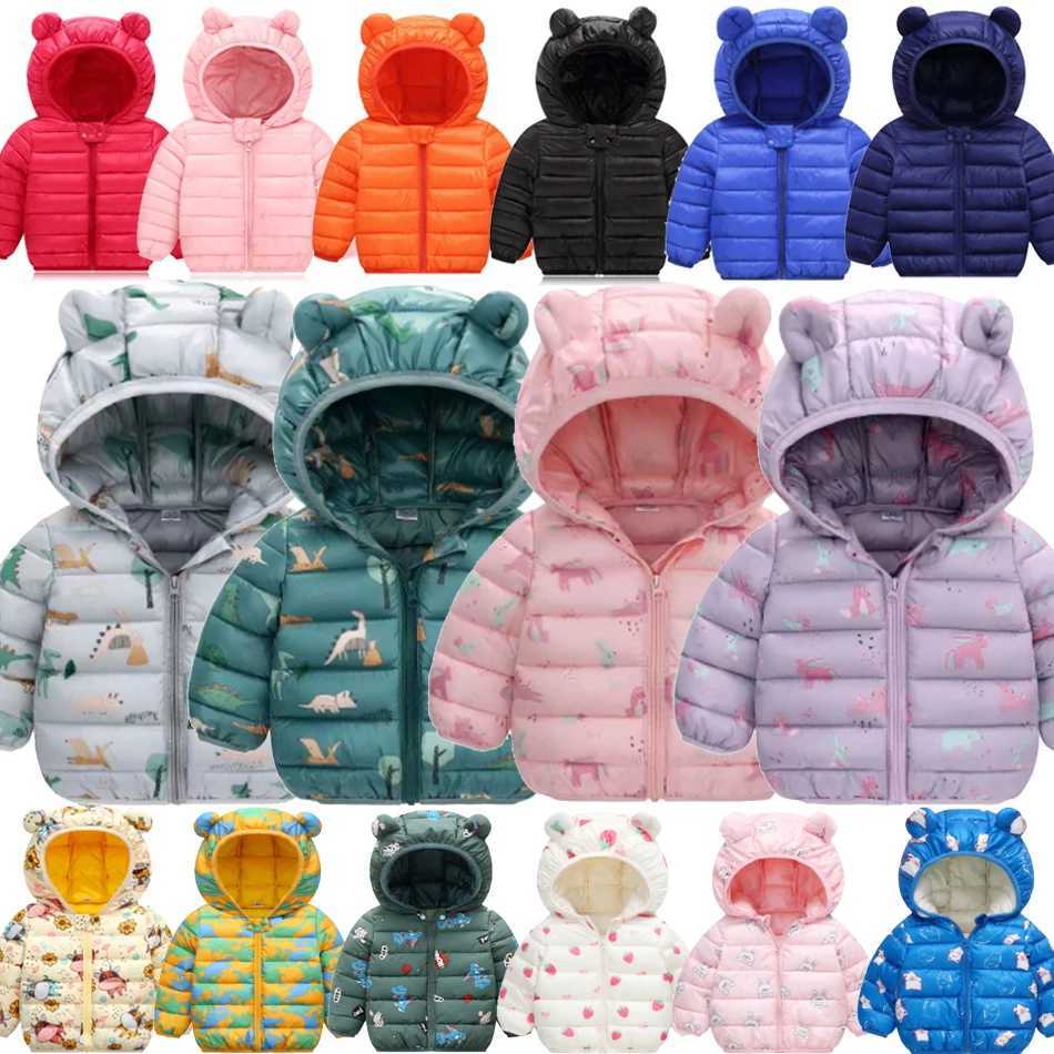 Children Boys Baby Hooded Lightweight Down Jackets Warm Outerwear Autumn Kids Girls Coats Dinosaur Print Casual ClothingXJ241214