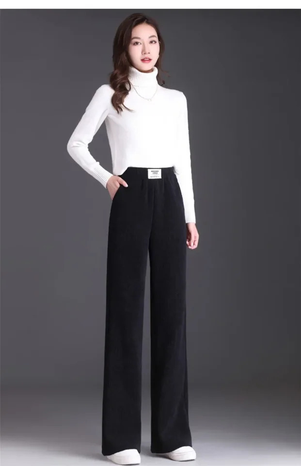 ThinThick Winter Lined Wide Leg Pants CasualThicken Warm Baggy Sweatpant HighWaist Korean Lamb Fluff Straight 241212