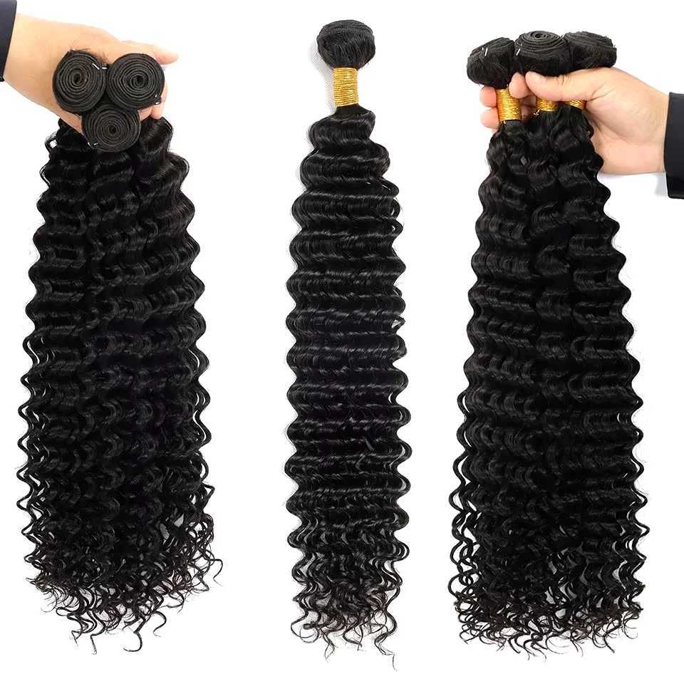 13X4 Lace Frontal Curly Hair Bundles 28 32 Inch Deep Wave Human Hair Bundles 100% Original Raw Human Hair Weaving For ExtensionsXJ250120