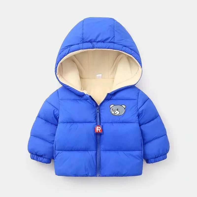 Childrens Winter Fashion Plush Warm Down Cotton Jacket for 2-6 Years Boys Girls Bear Hooded Coat Kids Casual ClothesXJ241214