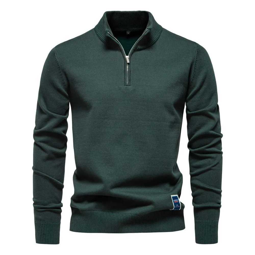 2025 New Autumn Cotton Zipper Pullover for Men Fashion Casual Social Men Sweaters Mock Neck Polo Warm Winter Knitted Sweater MenXJ241216