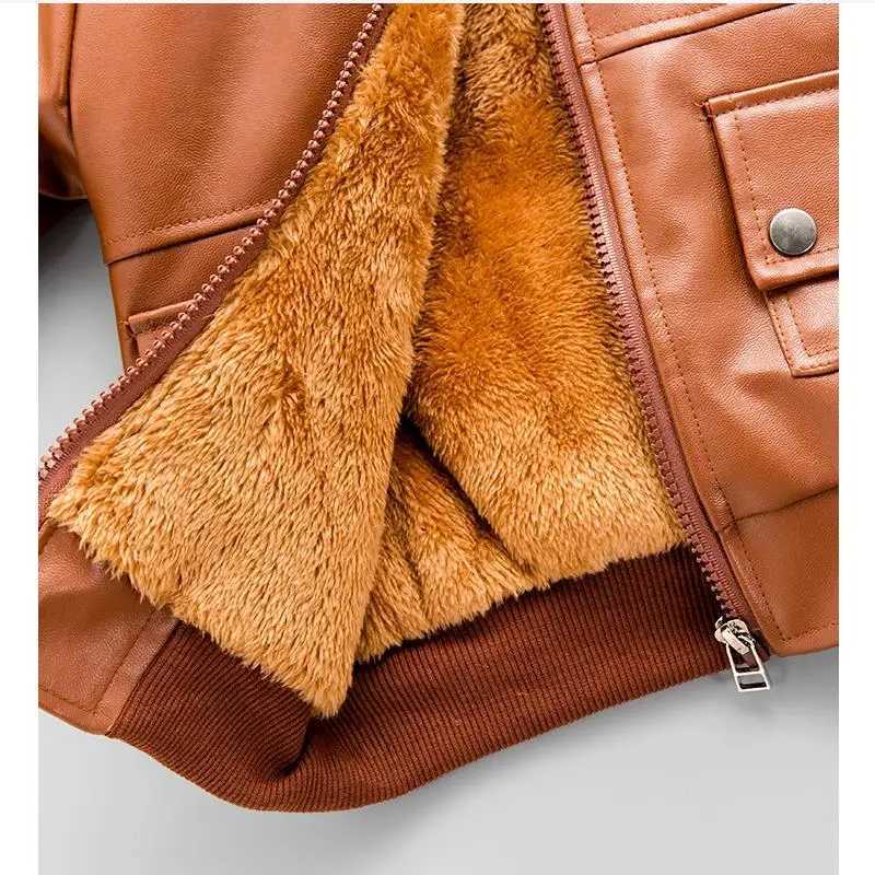 2024 New pattern Boys Coats Autumn Winter Fashion Korean Childrens lapel Plus Velvet Warming Cotton PU Leather Jacket For 2-12YXJ241214