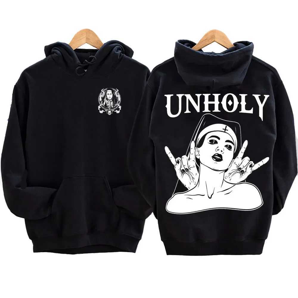 The Bad Nun Satan Strt Hip-Hop Nun Print Flce Sweater Harajuku Autumn and Winter Casual Long-sleeved Antisocial Men Hoodie X241216