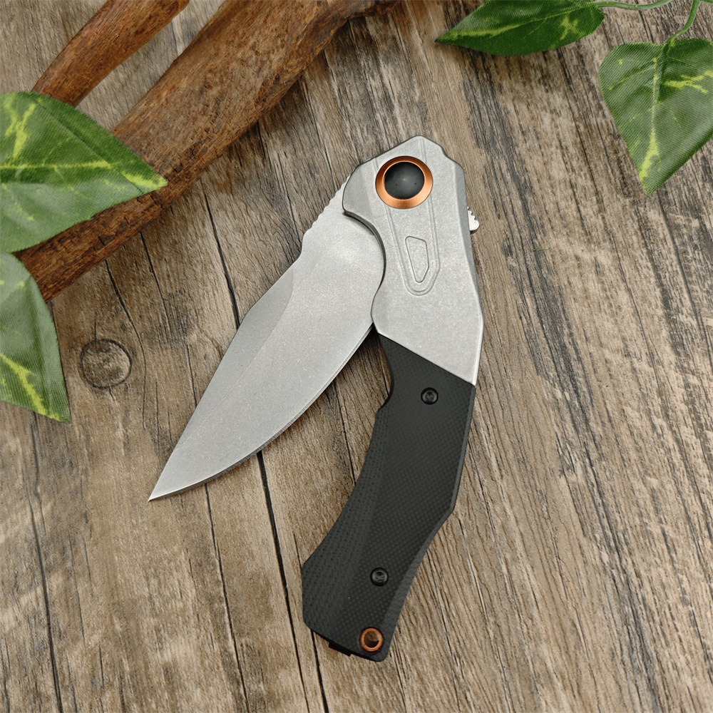 KS 2075 Payout Assisted Flipper Folding 3.5 Stonewashed D2 Clip Point Blade Black G10 with Stainless Steel Bolster Handle Outdoor Hunting Hiking Knife