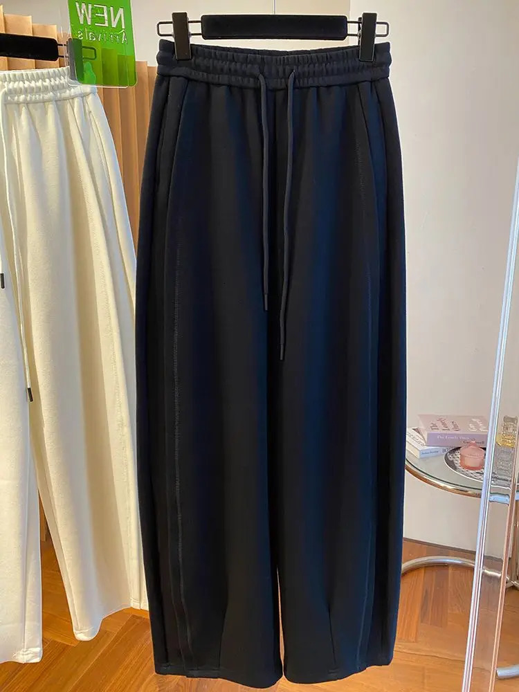 2024 loose casual brushed straight leg wide pants suitable for women high waist spring 9 oclock sports 241212