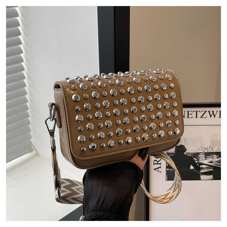 Niche Design Full Diamond Water Diamond Bag Women Fashionable Versatile Shoulder Bag Broadband Crossover Small Square Bag 241215