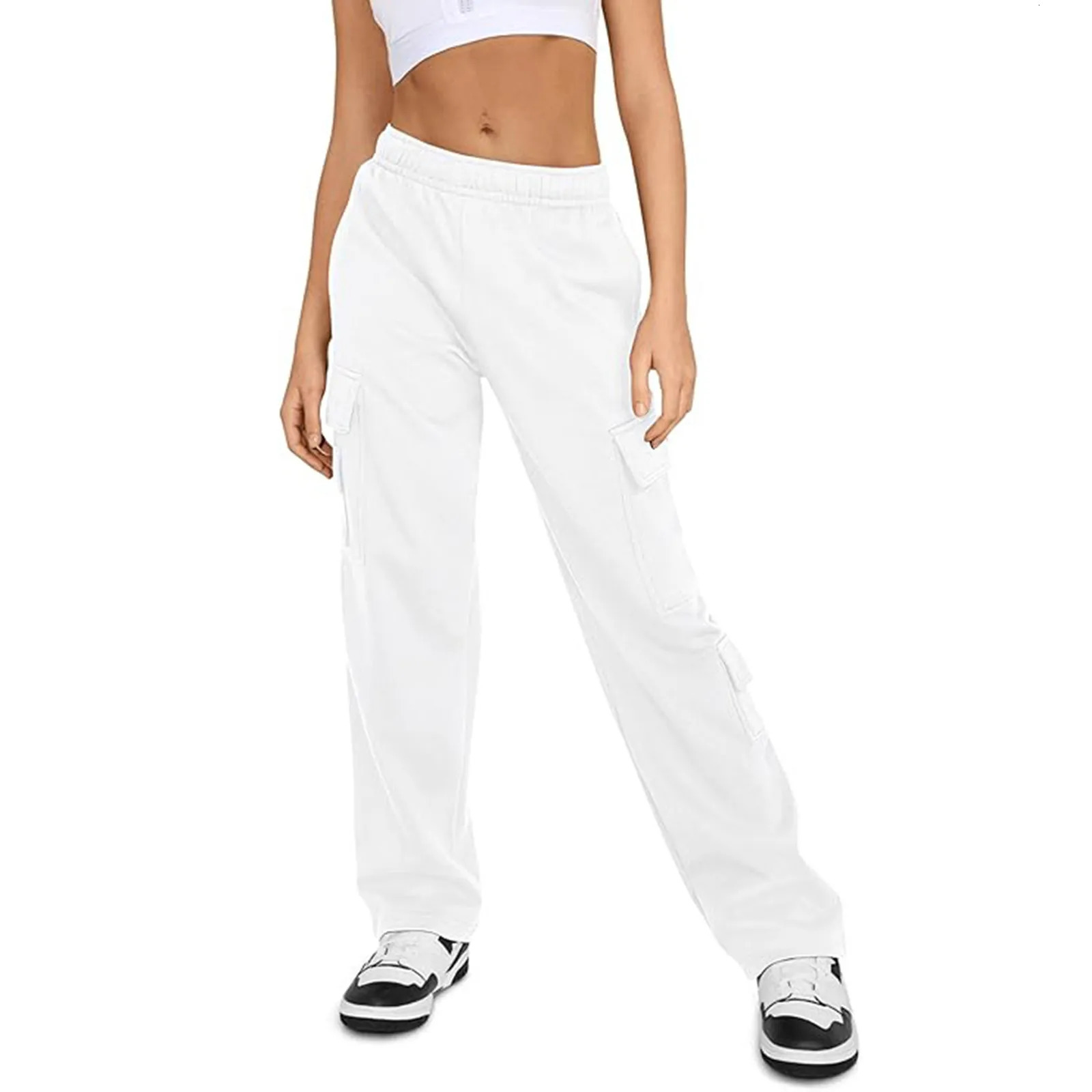Fall Winter Womens Cargo Casual Pants Baggy Wide Leg Fleece Lined Sweatpant High Waisted Joggers Trouser With Pockets 241212