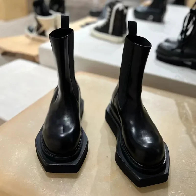 Men Thick Sole Platform Ankle Leather Street Fashion Women Biker Boots Outdoor Work Shoes