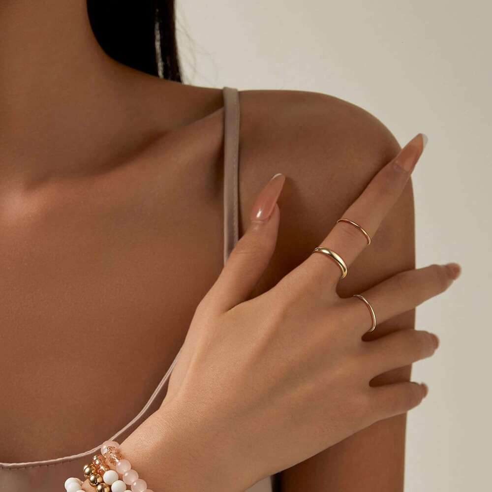 14K Filled Stacking Rings for Women Stackable Thin Gold Plain Pinky Thumb Midi Statement Band Ring Comfort Fit 4Pcs 1mm 2mm 3mm 5mm