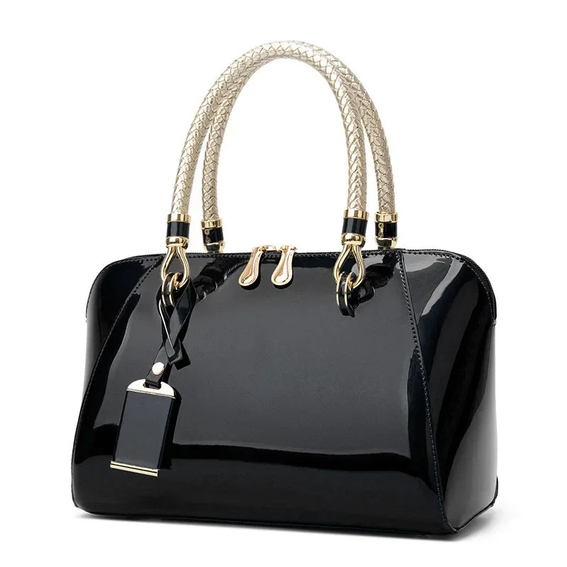 er handbag shiny leather Boston bag 2024 fashionable blue black beige pink womens bag 241223
