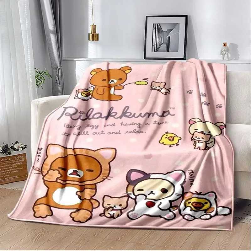 Cartoon Rilakkuma Anime Girls Throws Blanket for Baby Hiking Picnic Bed Super Soft Cute kawaii Flannel Blanket birthday giftC241216