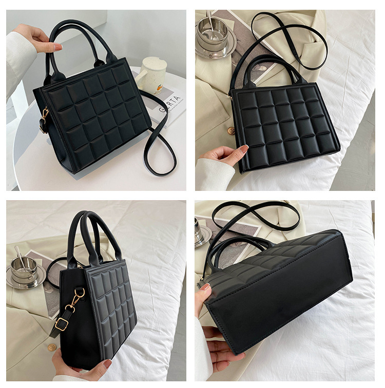 New Handbag Designer Women's Shoulder Bag Fashion Grid PU Leather Crossbody Bag Square Small Top Handle Bag Handbag