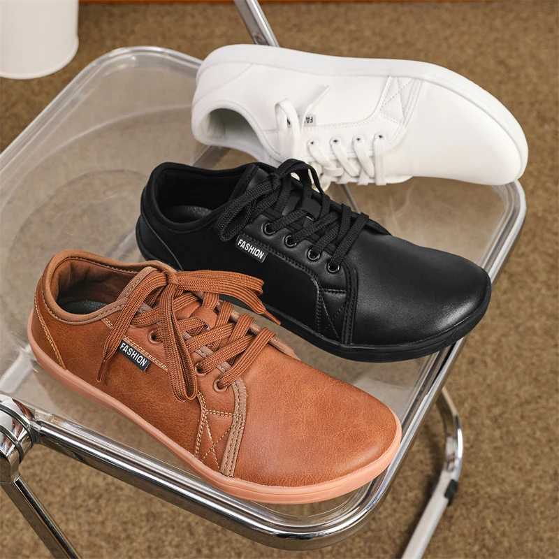 Men Wide Toe Barefoot Shoes Suitable for Both Men Women Big Size Casual Leather Sneakers Running Shoes Simple Classic Flat ShoesC241216