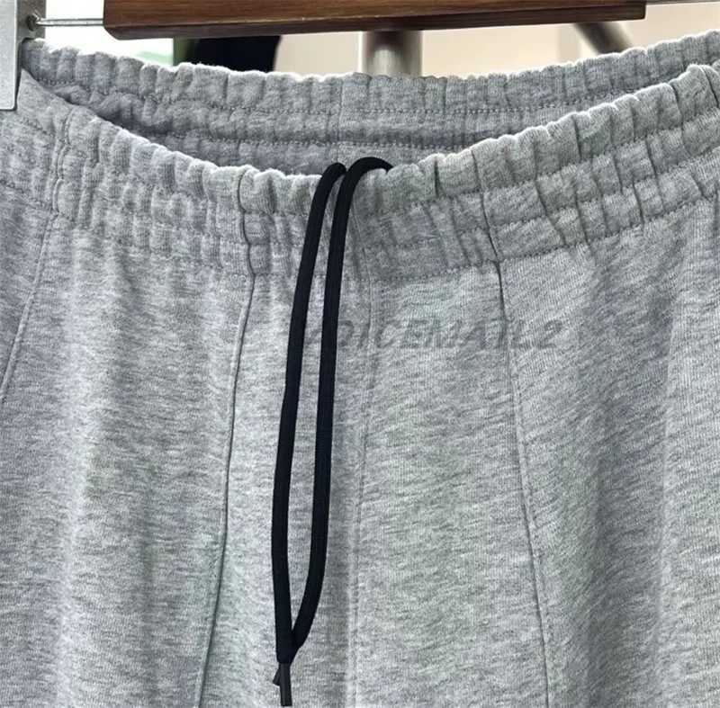 25SS Butterfly Embroidered AWGE Wide Leg Pants Mens and Womens Jogging Drawstring Pants Grey Pure Cotton looped striped Sports Pants X241216