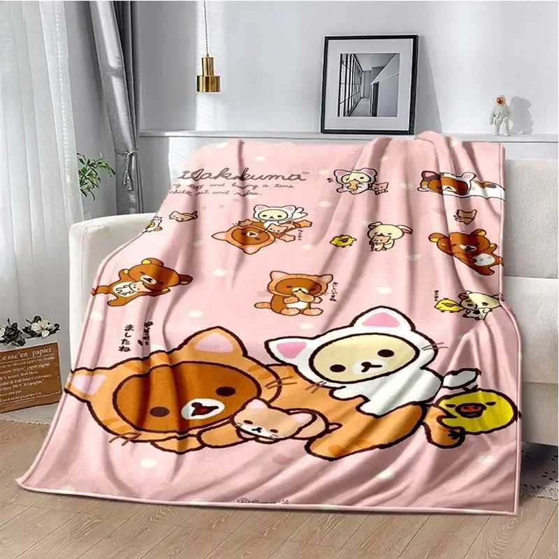 Cartoon Rilakkuma Anime Girls Throws Blanket for Baby Hiking Picnic Bed Super Soft Cute kawaii Flannel Blanket birthday giftC241216