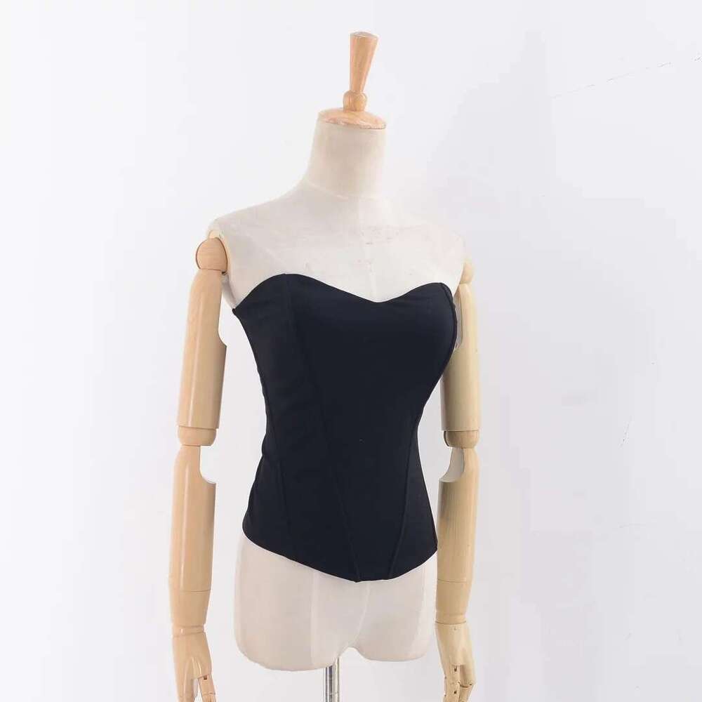 European American INS spicy girl three-dimensional cut slimming fishbone sexy corset, strapless wrap, slim fit, off shoulder base top 2024 new style, 
