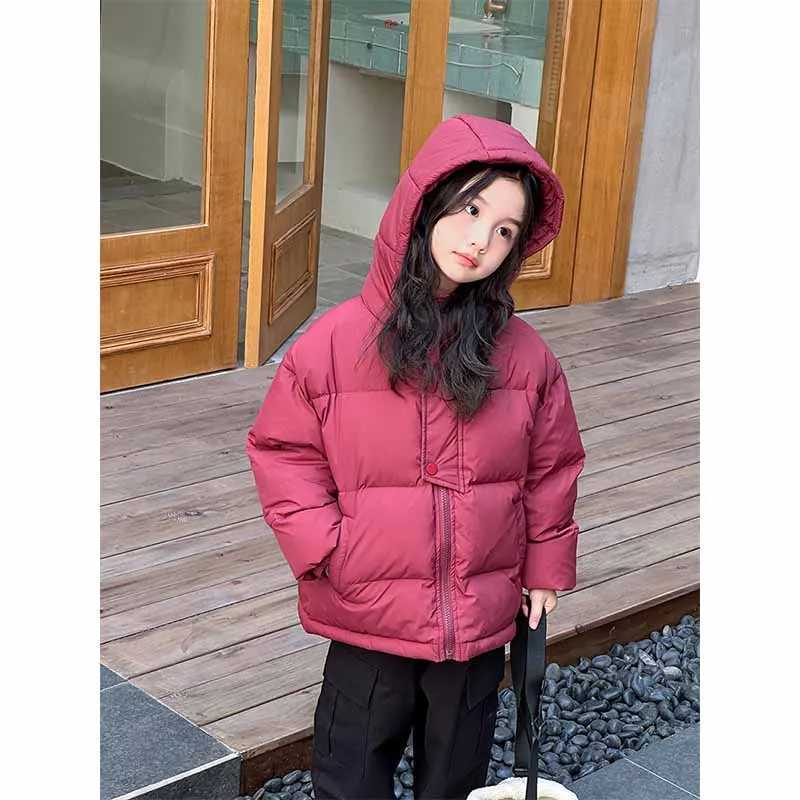 Kids Thickened Jacket Boys Warm Hooded Cotton Clothing Girls Padded Coat Winter Solid Color Casual Outerwear Childrens SnowsuitXJ241214
