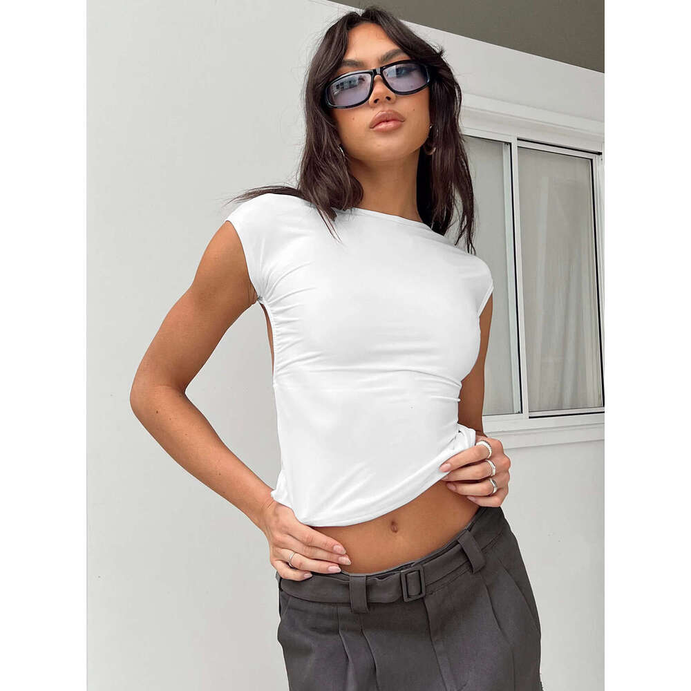 European And Ameran Fashion Summer Sexy Backless Nylon Moisture Wking Comfortable Breathable Short Sleeved Slim Fit BM Top T-Shirt Fashionable Quality