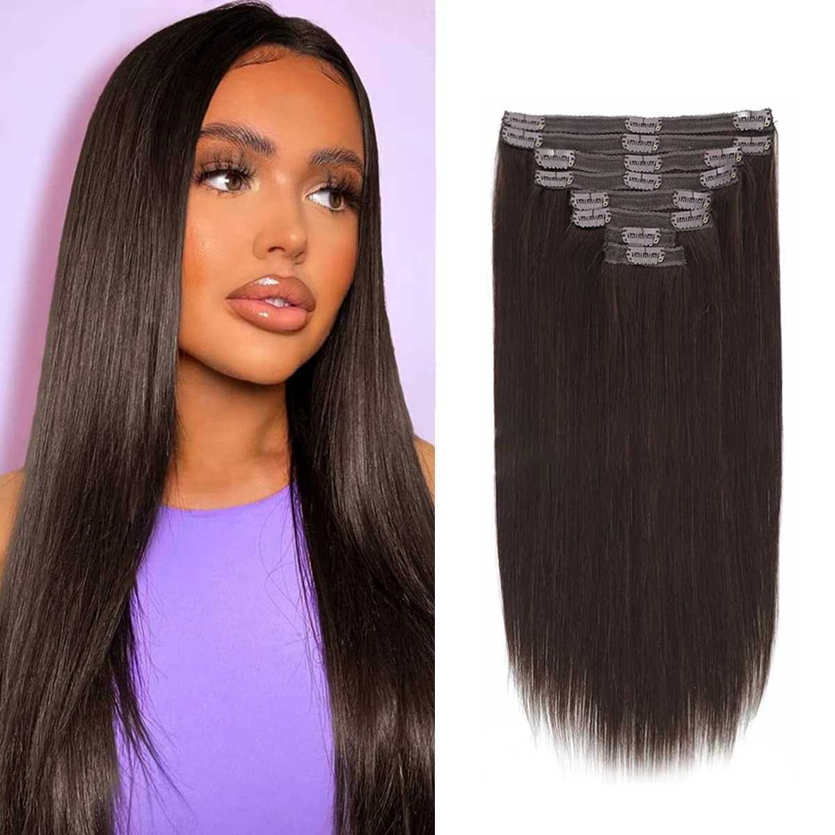 Straight Clip In Human Hair Extensions 8 Pcs/Set #2 Dark Brown Clip Ins Remy Hair Extensions 8-26 Inches 120Gram Soft Feel HairXJ241216