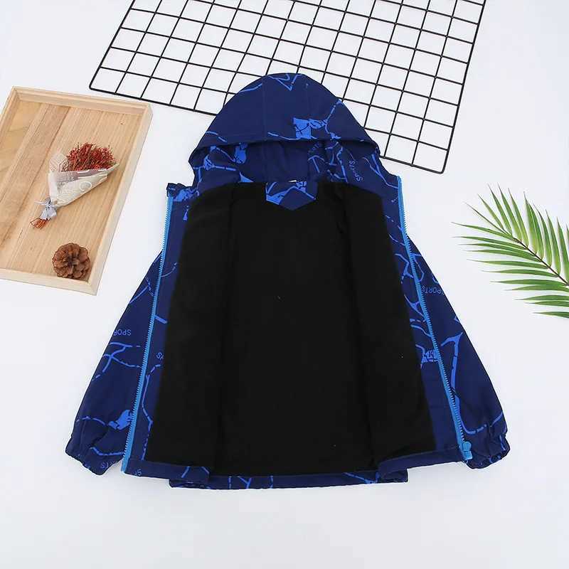 Boys jacket spring and autumn new childrens plus thin velvet windproof jacket early winter trench coat 4 5 6 8 12 years oldXJ241214