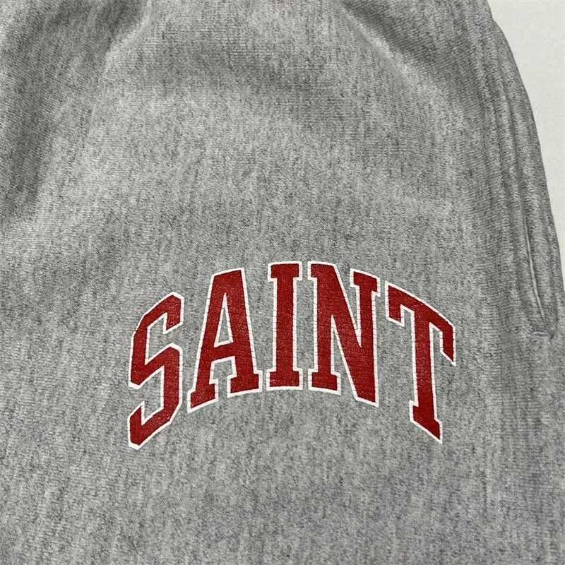24ss SAINT MICHAEL Mens 1 1 High Quality Cracked Retro Printed SAINT Sports Pants Oversized Sportswear Set X241216