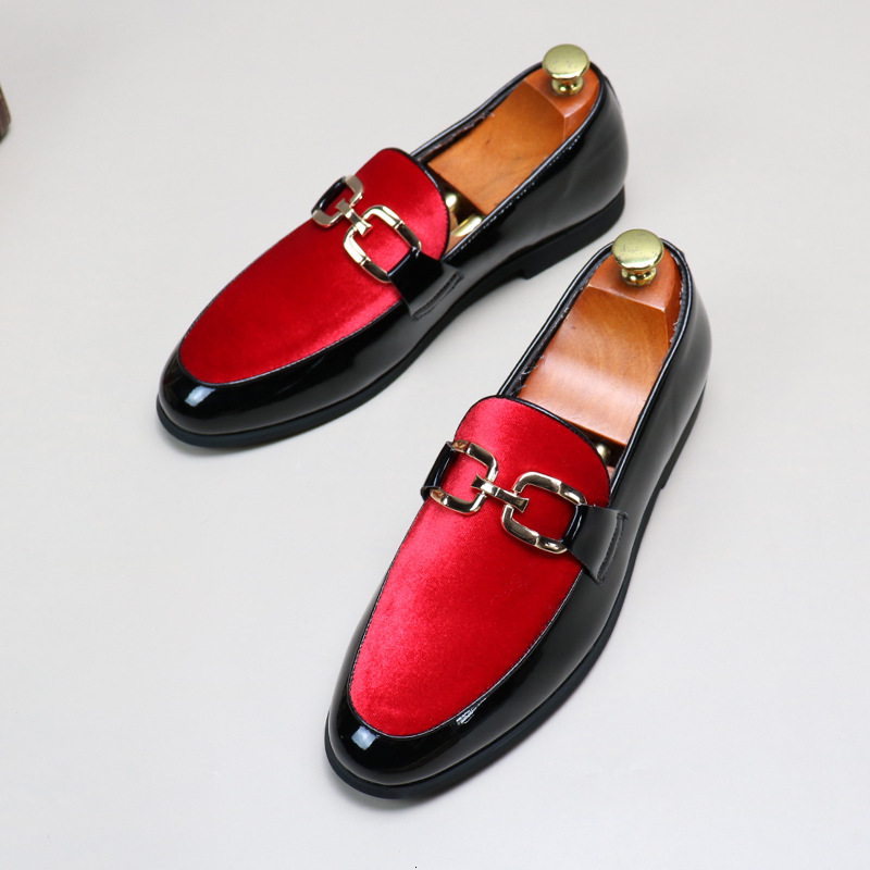 Man Fashion Leather Shoes Mens Patchwork Party Wedding Loafers Metal Button Moccasins Men Slip-On Comfortable Driving Flats