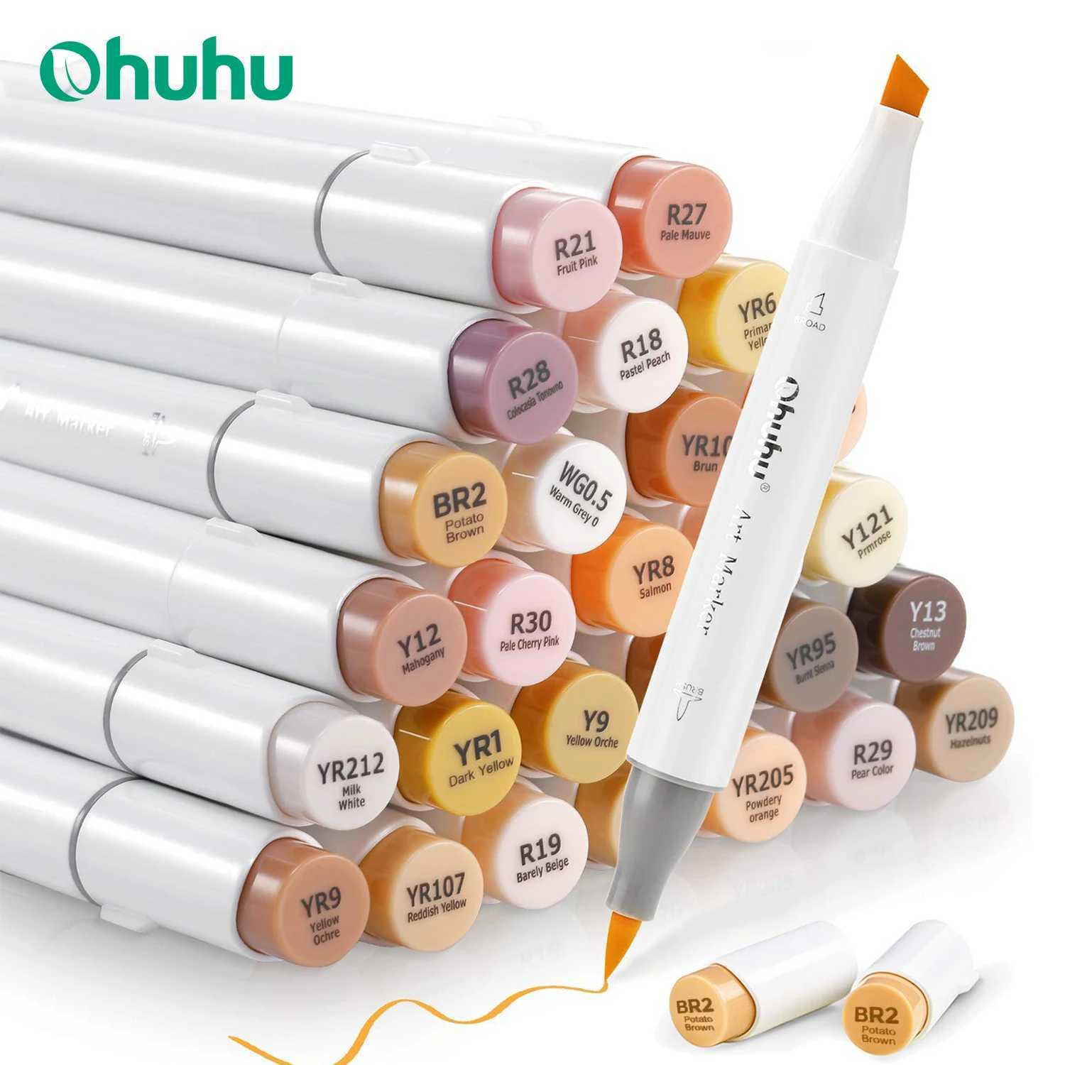 Markers Ohuhu Honolulu 36 Skin Colors Marker Pen Set Alcohol Art Markers Refillable Dual Tips Sketching Drawing School Art Supplies H241215