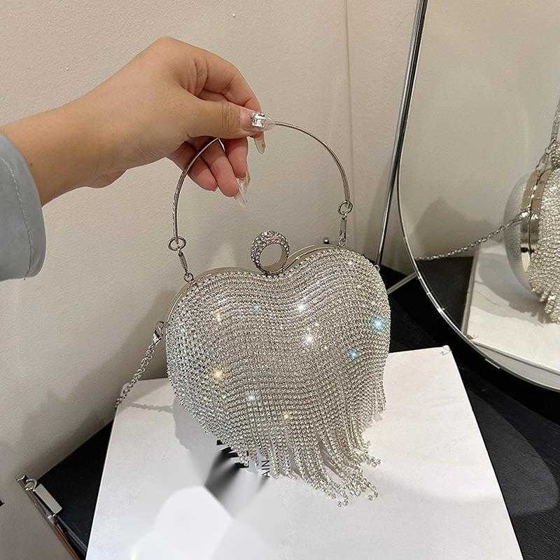 Ladies bags Handheld rhinestone love bag high end tassel dinner bag socialite dress bag