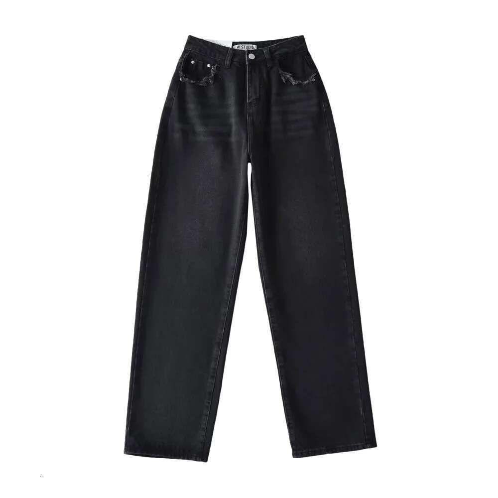 Spicy Girl INS Personalized Matte Pocket High Waist Wide Pants for Women, Loose and Slim Straight Leg Cowboy Pants, 2024 Versatile New Trendy Clothing