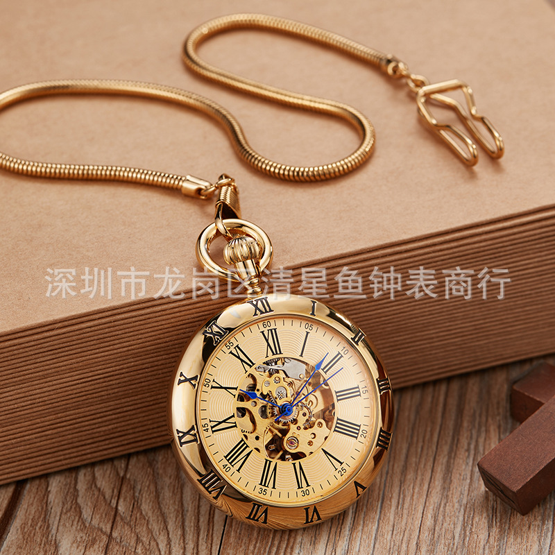 Outer Roman Font Round Snake Chain Automatic Mechanical Pocket Watch Dial Diameter 49mm Thickness 12mm Antique Gift Mechanical Pocket Watch 004