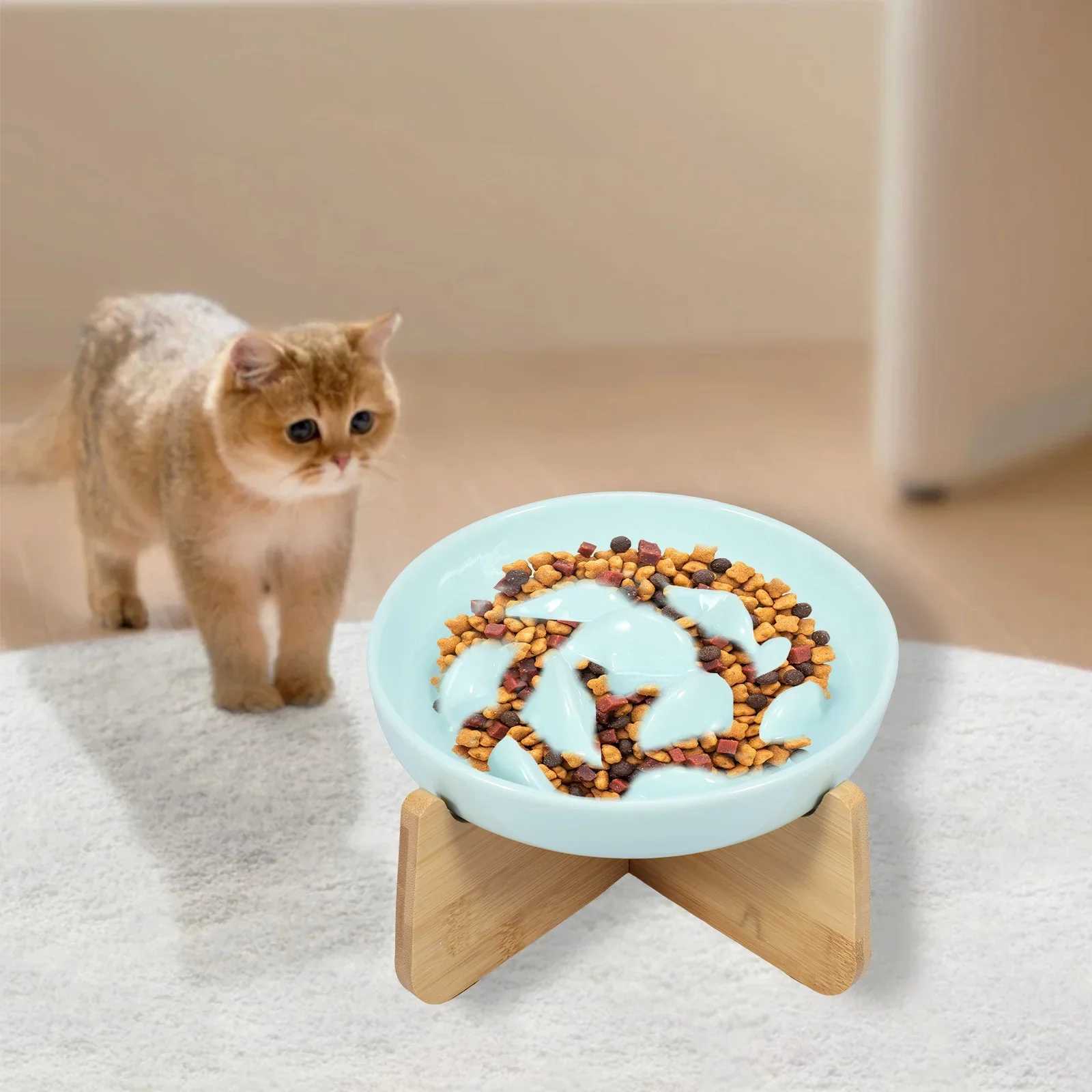 Cat Feeders Raised Cat Bowl Elevated Ceramic Kitten Puppy Food Feeding Bowlss Anti Vomiting Cat Food Bowl Slow Eating Pet Cats Feeders z241213