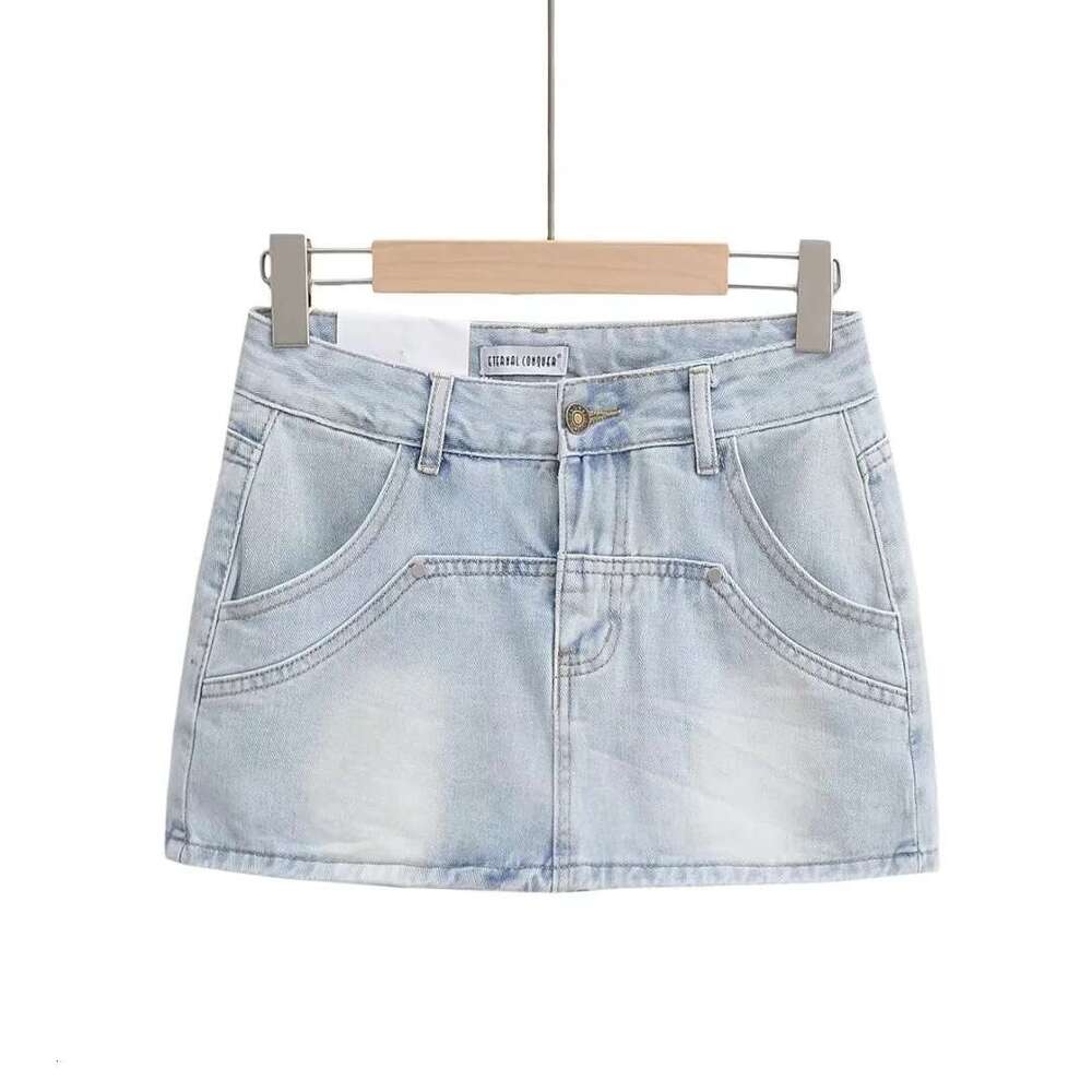 Spicy girl retro high waist slimming and anti glare short women's summer leg reveag long denim skirt, 2024 new casual versatile fashion clothing