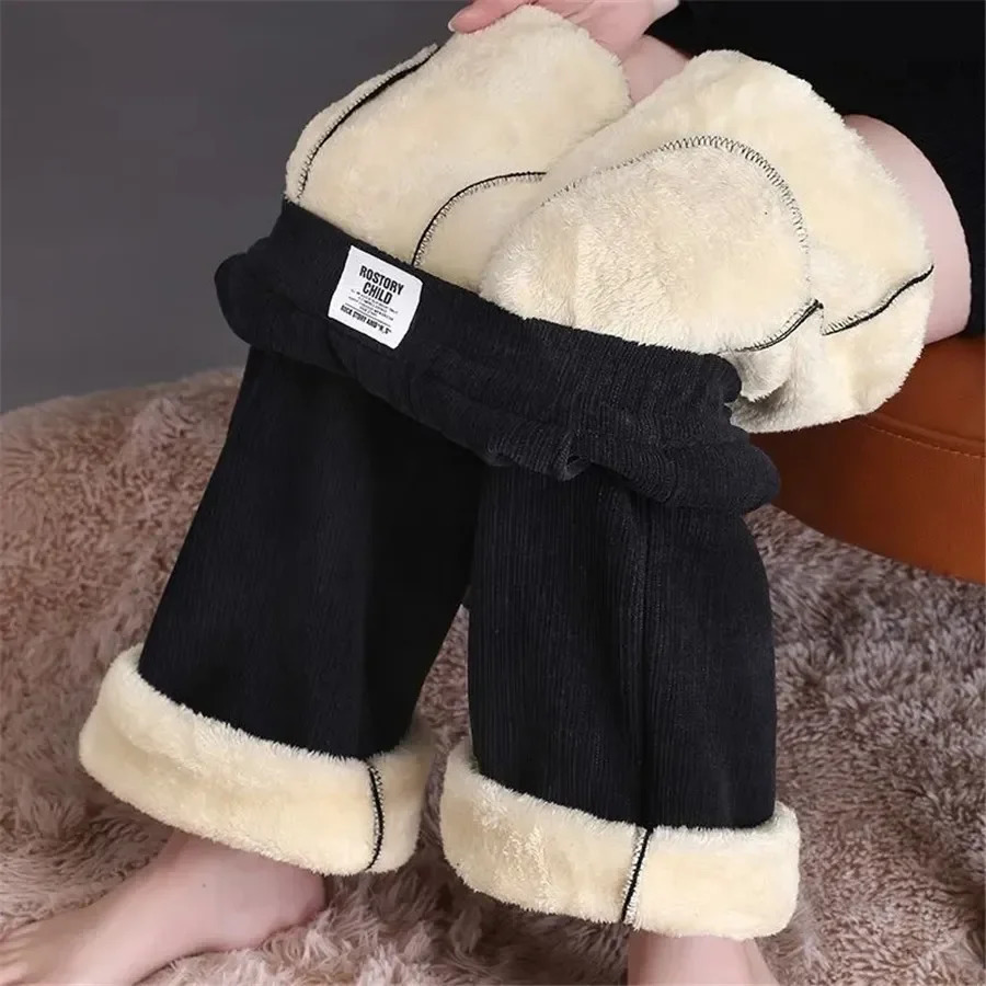 ThinThick Winter Lined Wide Leg Pants CasualThicken Warm Baggy Sweatpant HighWaist Korean Lamb Fluff Straight 241212