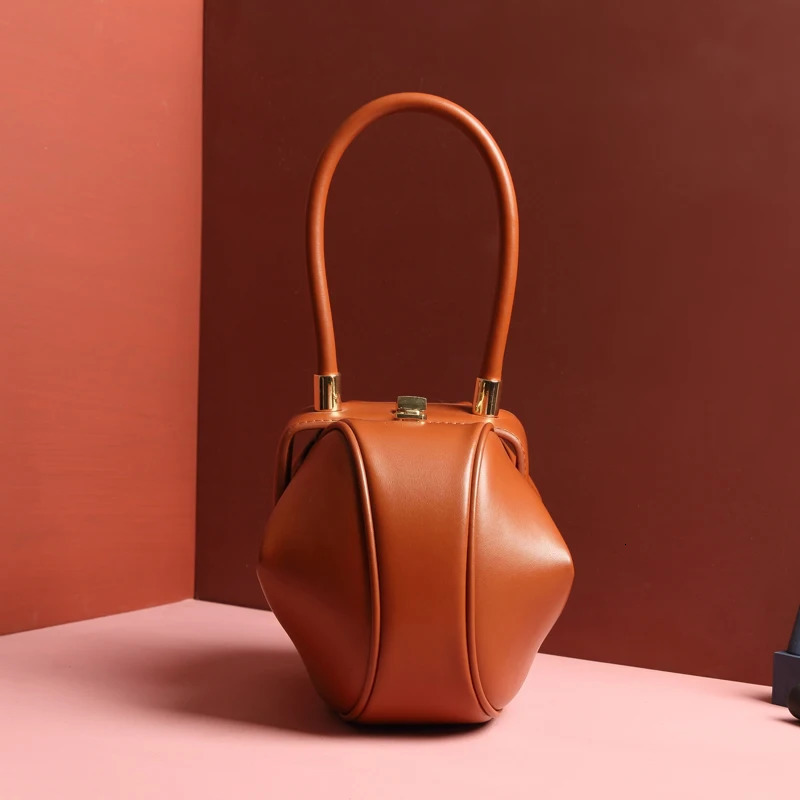 Two Sizes Vintage Elegant Pillows Boston Box Leather Handbag Top Handle Handbag Womens Small Bag 241212