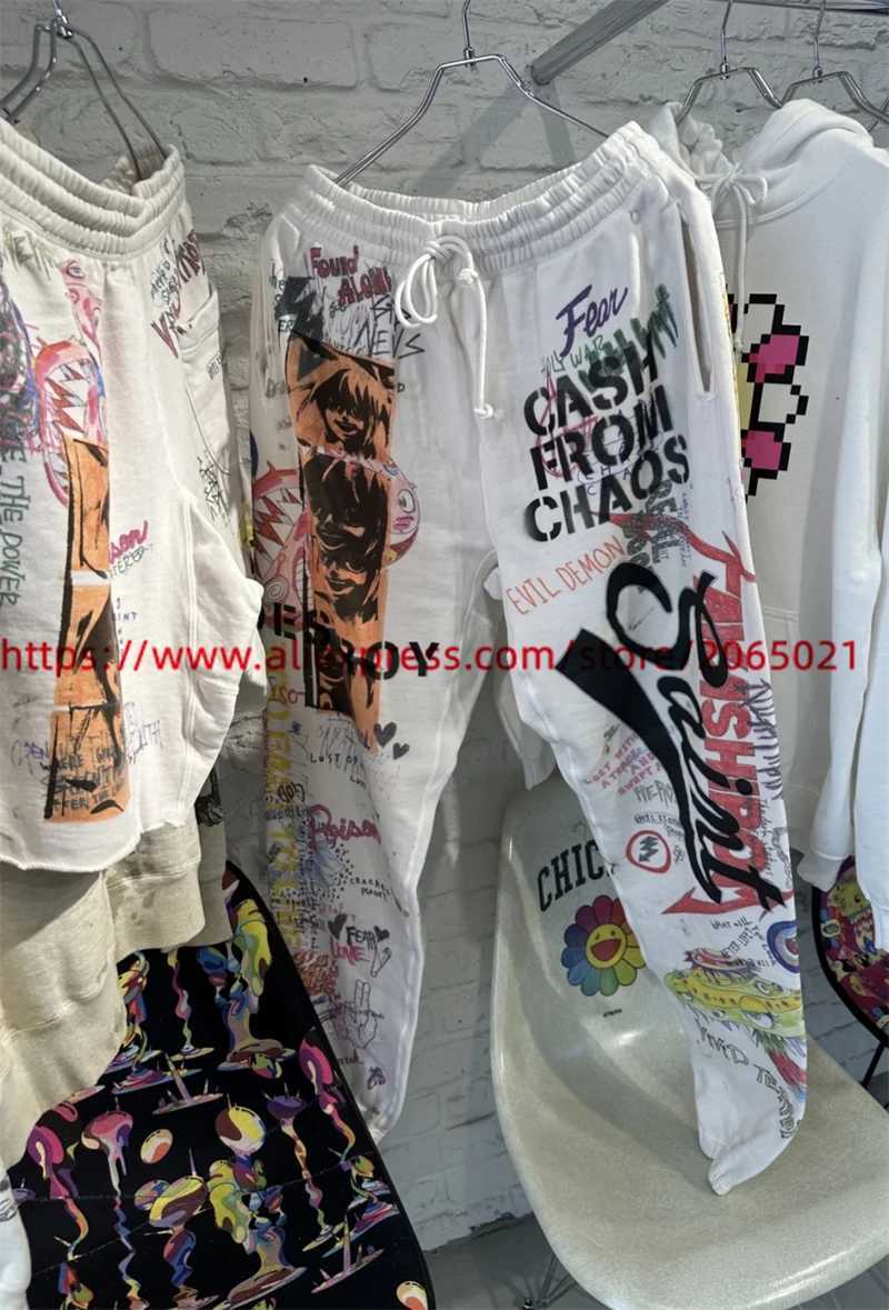 Vintage Graffiti Printing Saint Sweatpants For Men Women High Quality Jogger Drawstring Pants X2503191