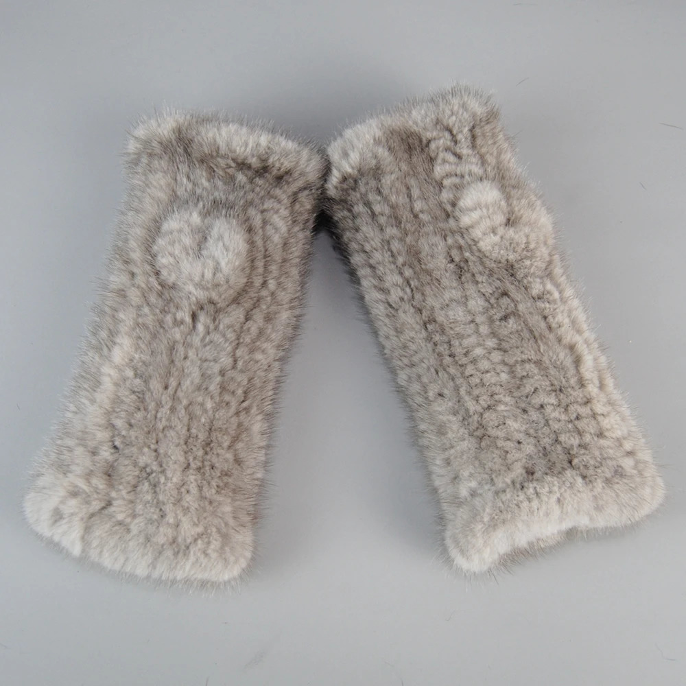 Womens Winter Genuine Mink Gloves Hand Knitted Non Fingerless Warm and Strong 241212