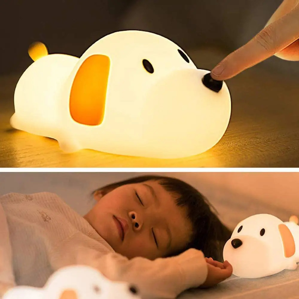 Silicone LED Papa Puppy Night Light Animal Lamp Touch Sensor Dog Night Lamp Children Kid Bedside Bedroom Decor Birthday Gifts 241216