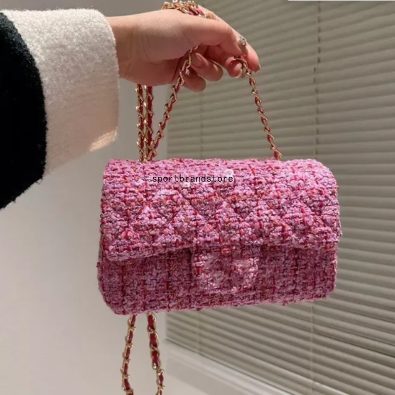 Designer Bag Flap Bag Sqaure Gold Metal Hardware Tweed Bag Chain Crossbody Mini Shoulder Bag Ladies Classic Quilted Bags Luxury Turn Lock Fashion Handbag